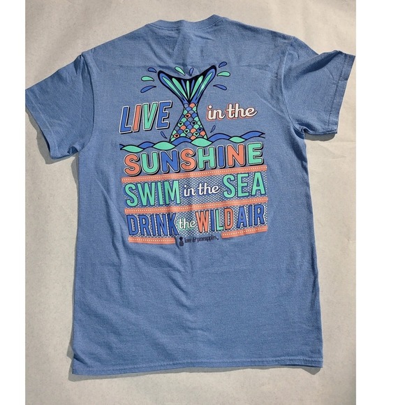 Love & Pineapples Graphic T-Shirt Mermaid Sunshine Sea Blue size S - Picture 1 of 6